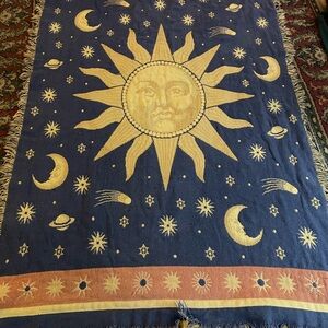 Vintage 90s Cotton Celestial Sun and Moon Tapestry/Throw Rug.